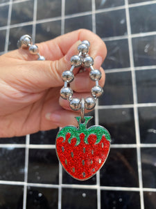 Glitter Strawberry Ball Chain Necklace