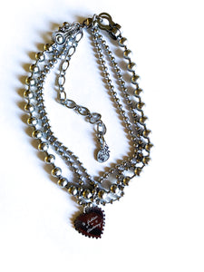 Triple Ball Chain Modern Heart Necklace